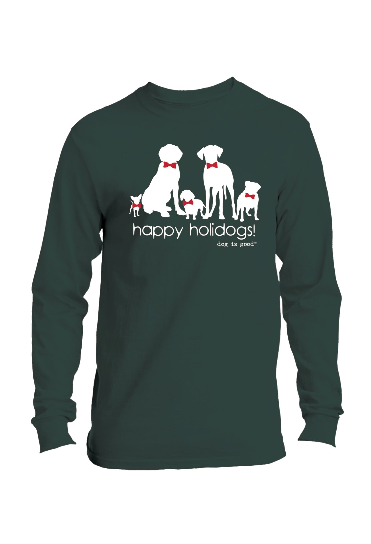 Long Sleeve T-shirt: Happy Holidogs Dark Green (Holiday)