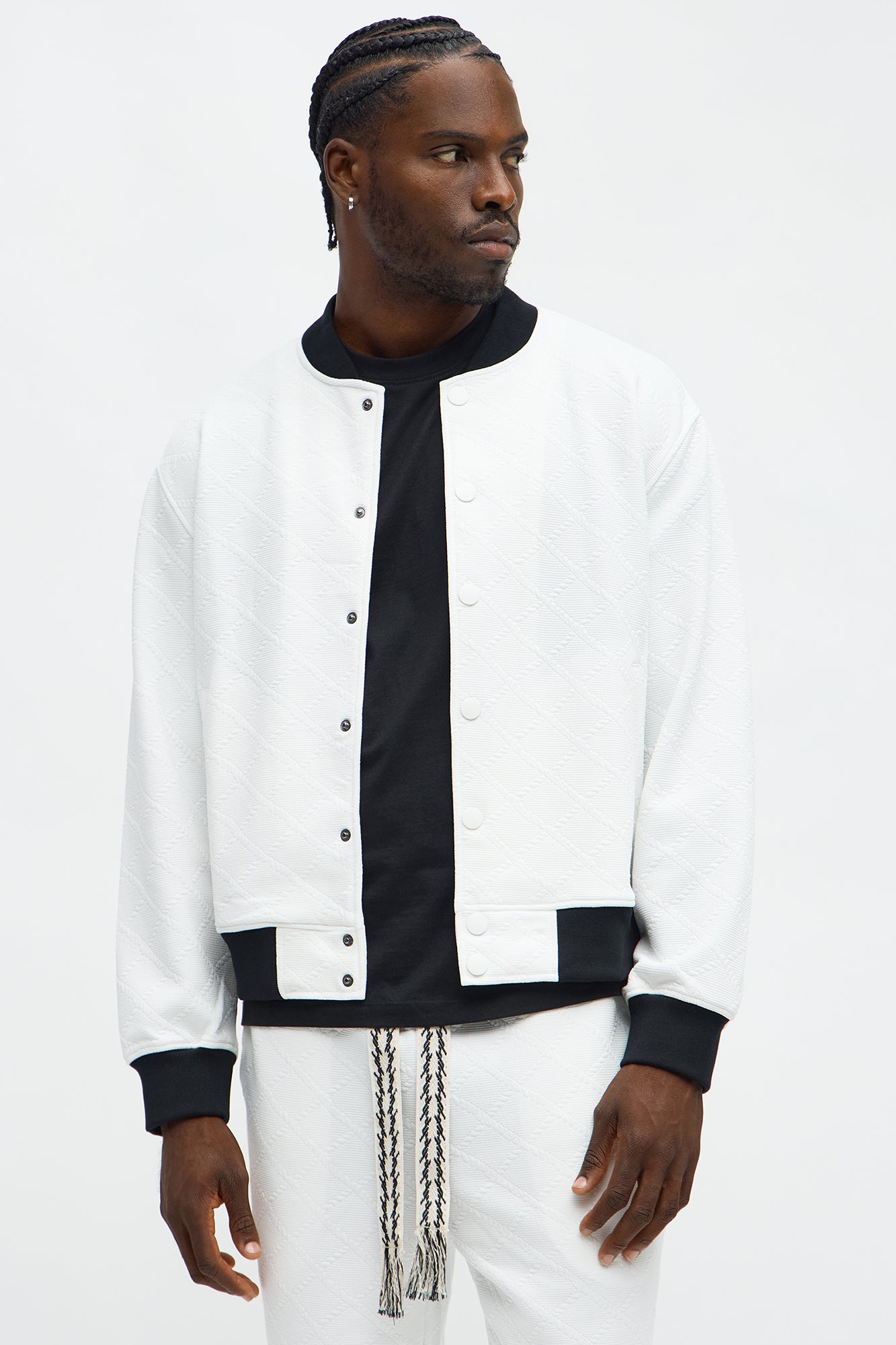 Duke Textured Bomber Jacket Off White - Men's Fashion Outerwear