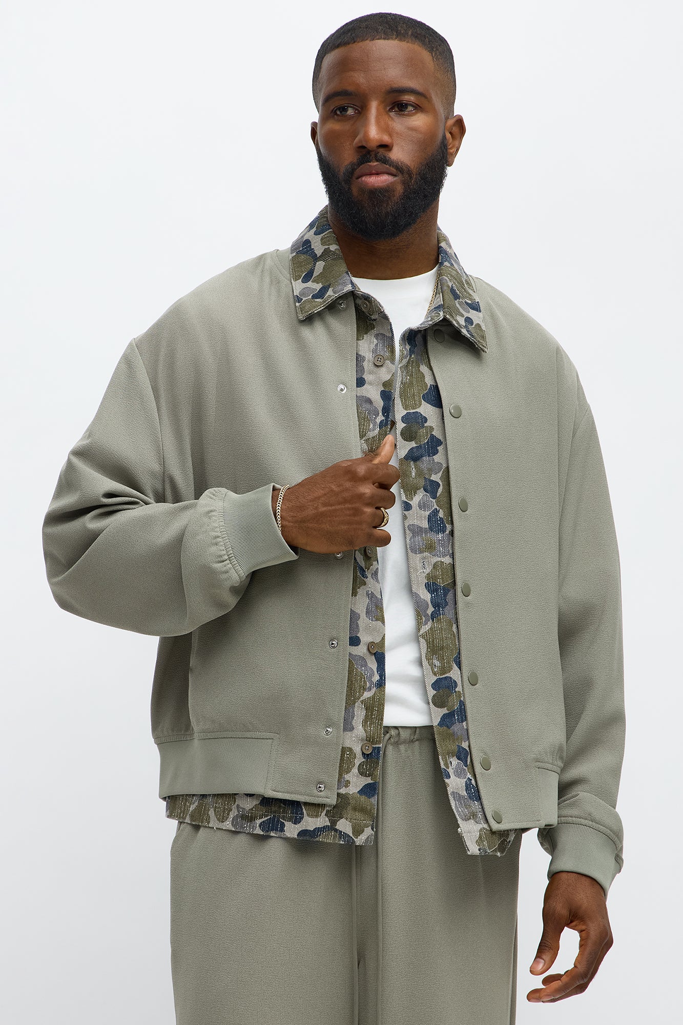 Golden Hour Relaxed Bomber Jacket - Sage Green