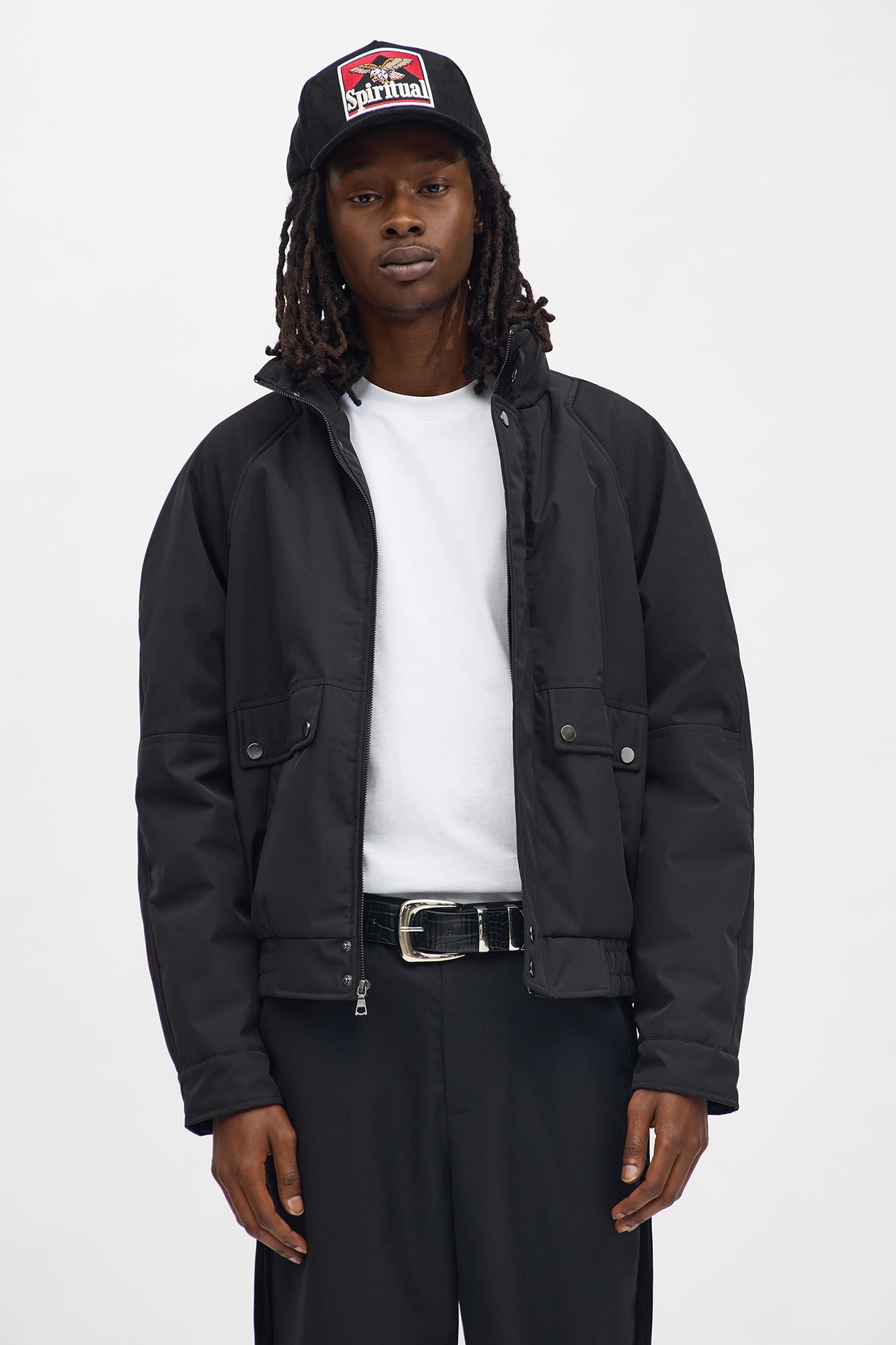 Level Up Paneled Bomber Puffer Jacket - Black