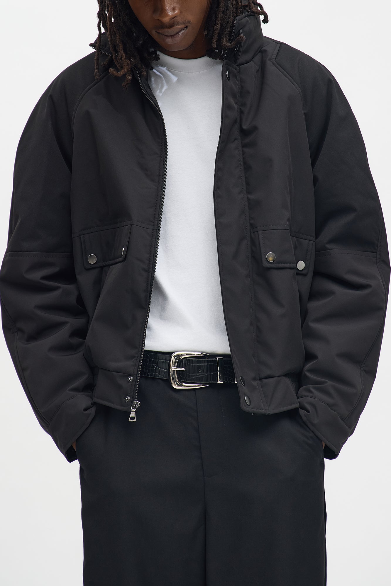 Level Up Paneled Bomber Puffer Jacket - Black