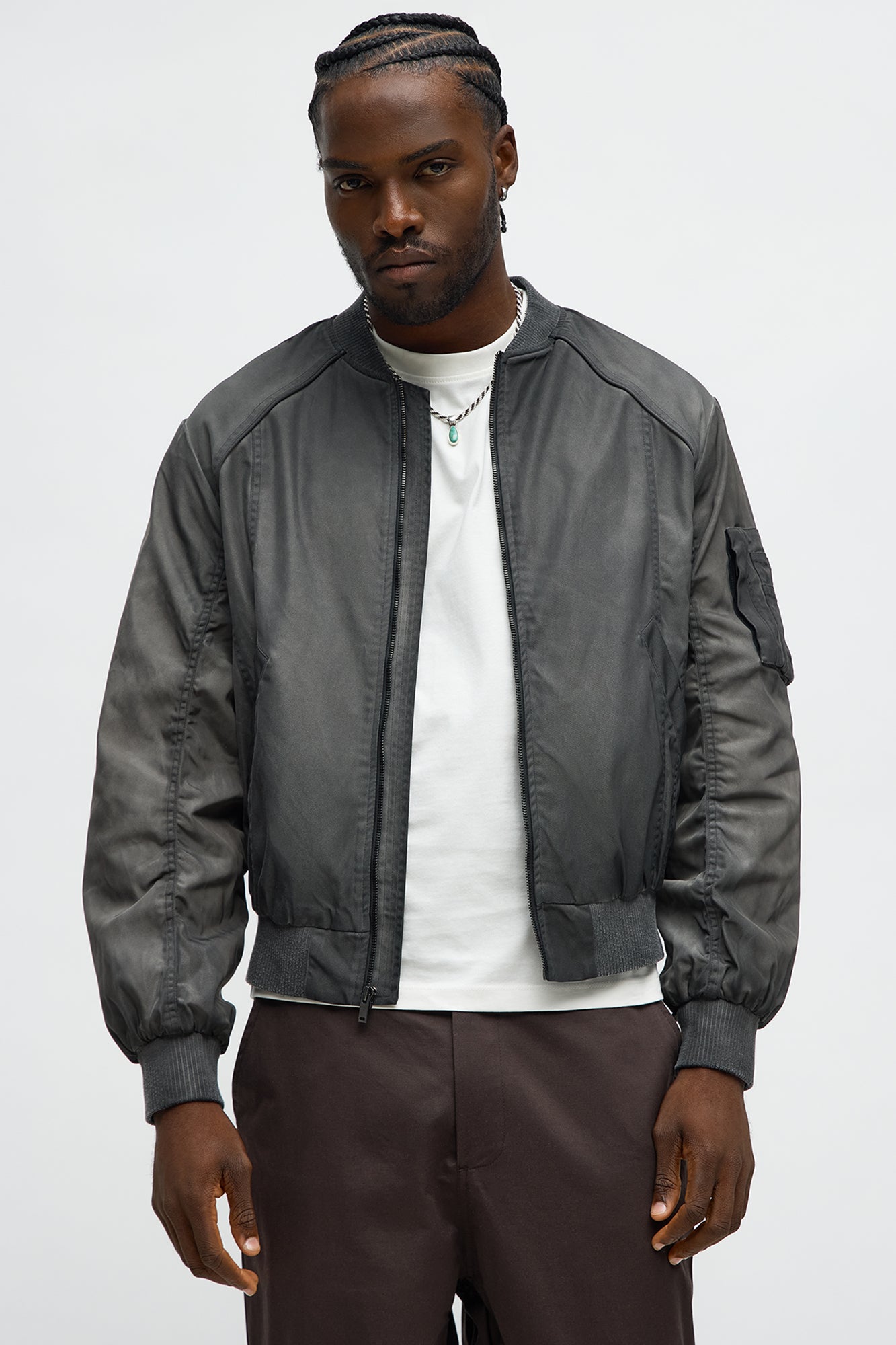 Oversized Paneled Phantom Bomber Jacket - Charcoal