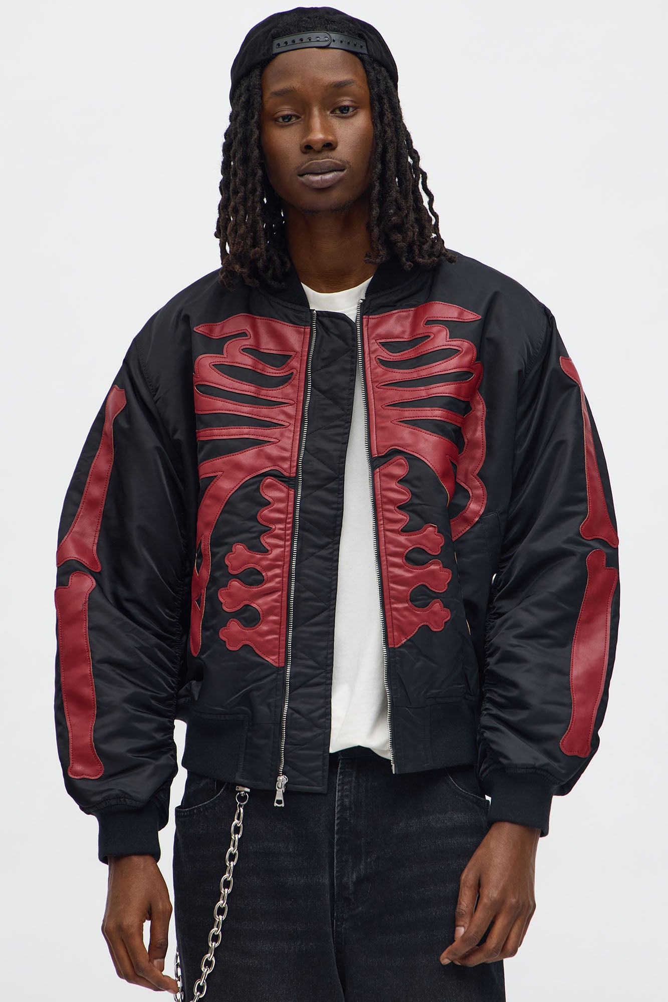 Oversized Slip Into Darkness Bomber Jacket Black Red