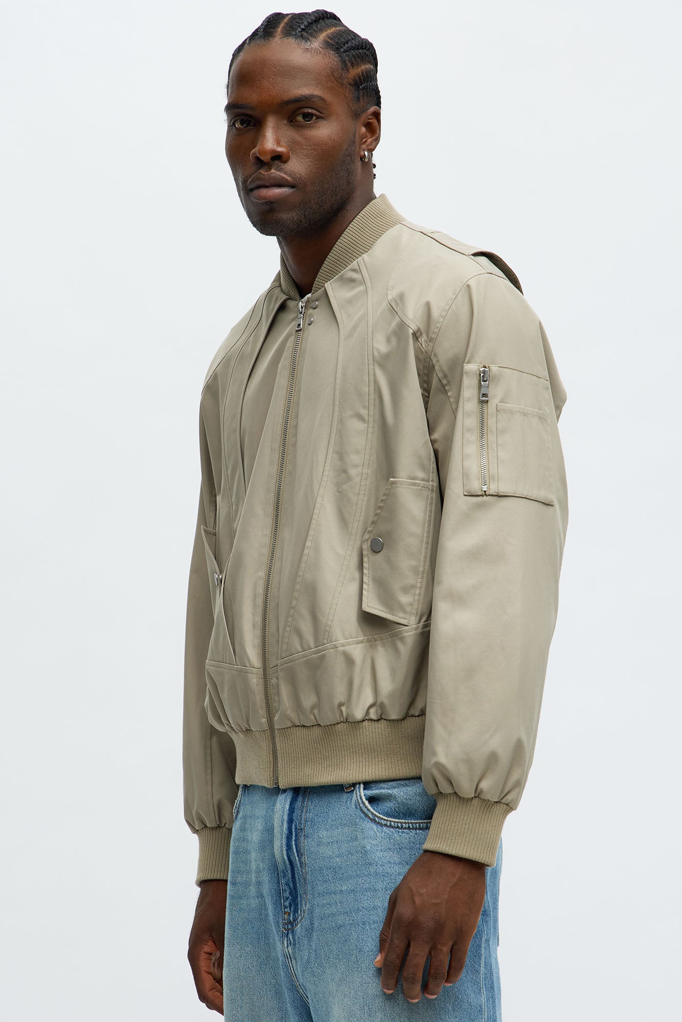 Paneled Utility Bomber Jacket in Taupe - Men's HKC41P