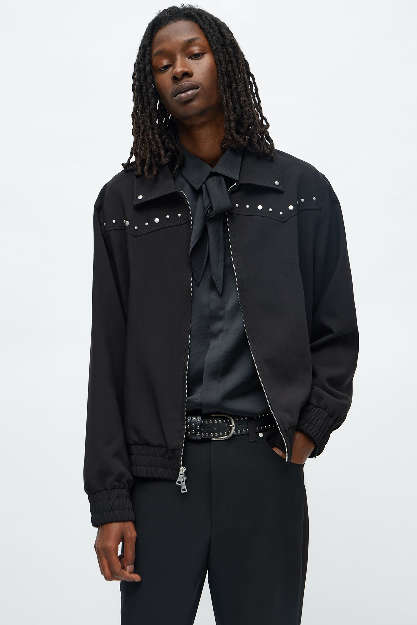 Relaxed Studded New Age Rebel Bomber Jacket Black