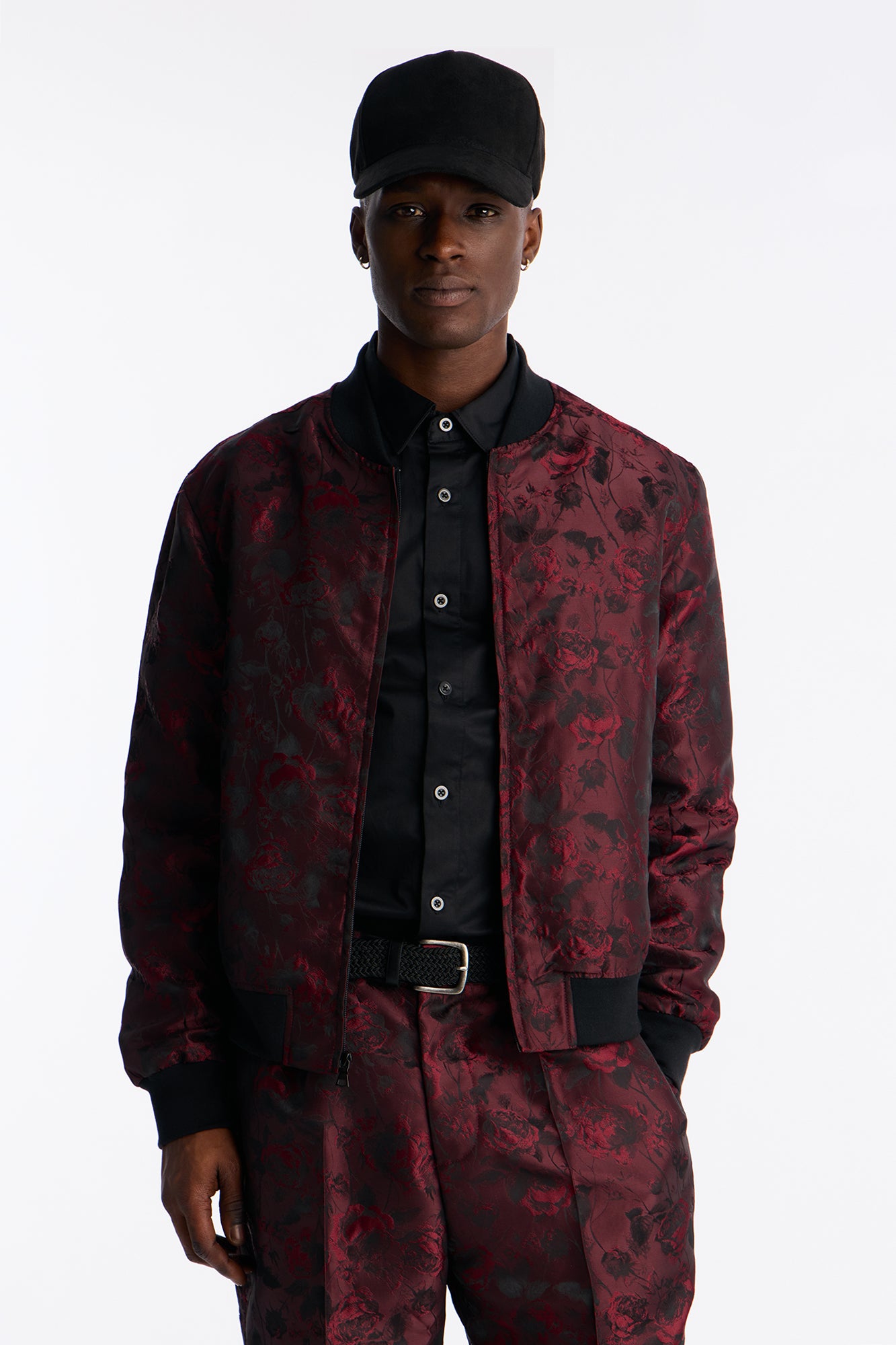 Rose Mirage Bomber Jacket - Burgundy Women's Fashion Outerwear