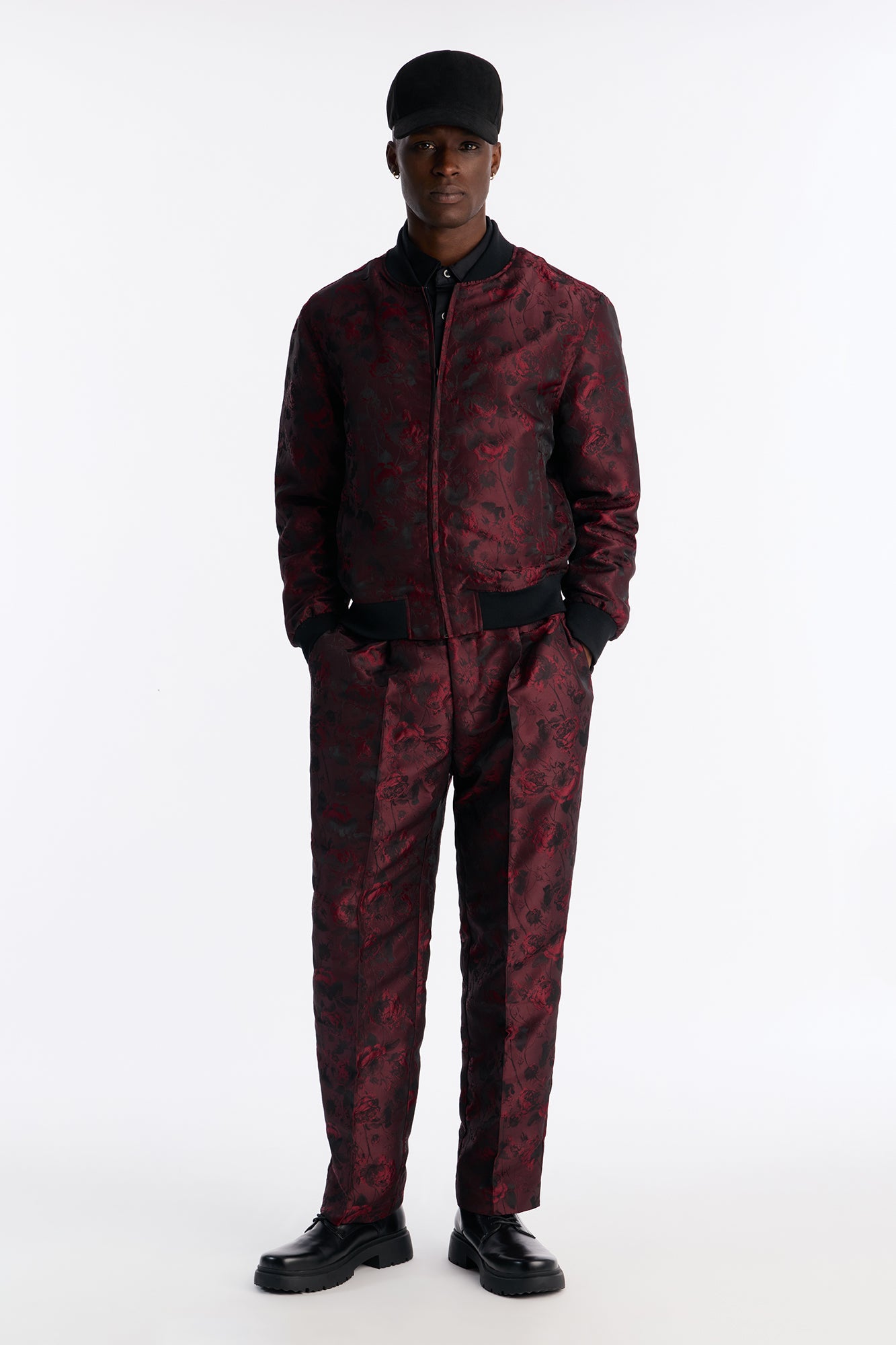 Rose Mirage Bomber Jacket - Burgundy Women's Fashion Outerwear