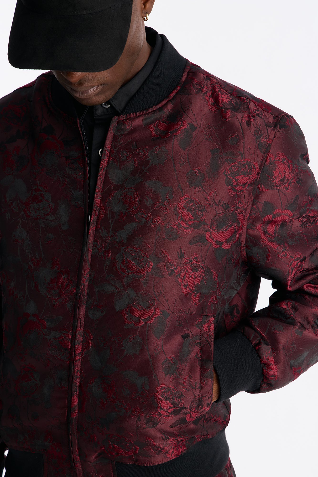 Rose Mirage Bomber Jacket - Burgundy Women's Fashion Outerwear