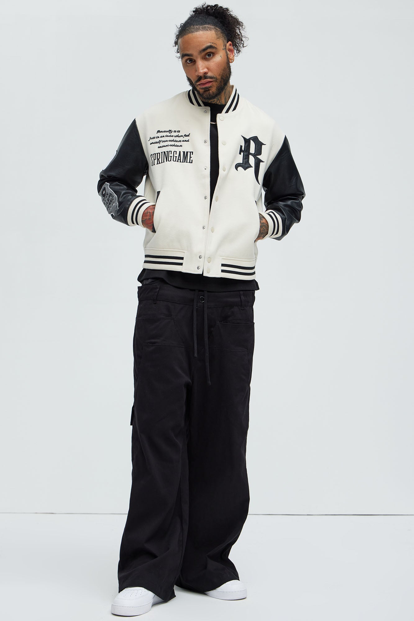 Spring Game Varsity Jacket - Cream Cotton Blend with Ribbed Collar and Cuffs