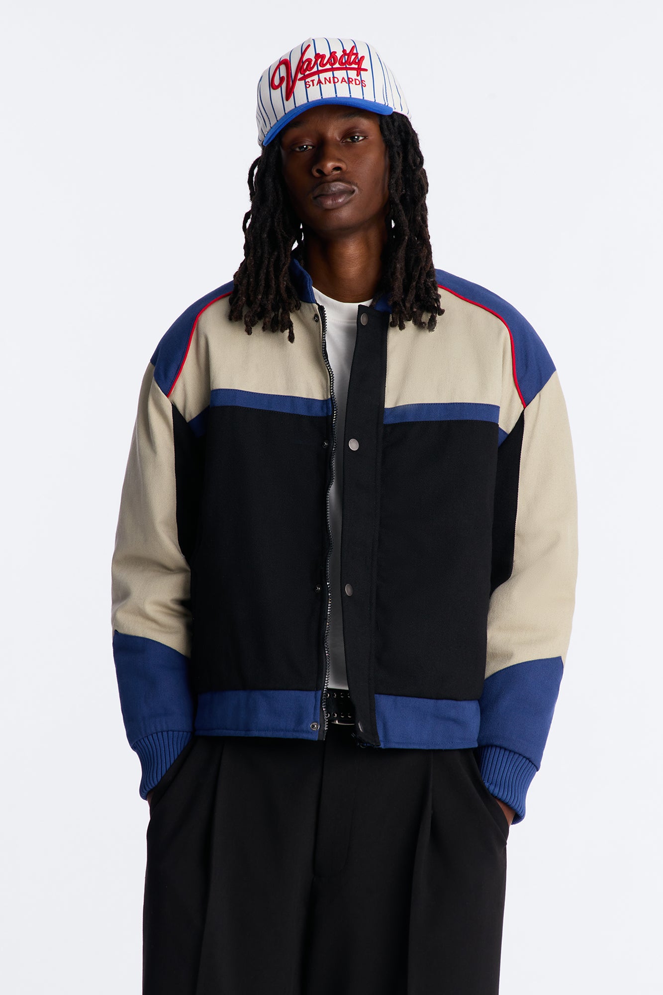 Victory Lap Color Block Bomber Jacket - Black/combo
