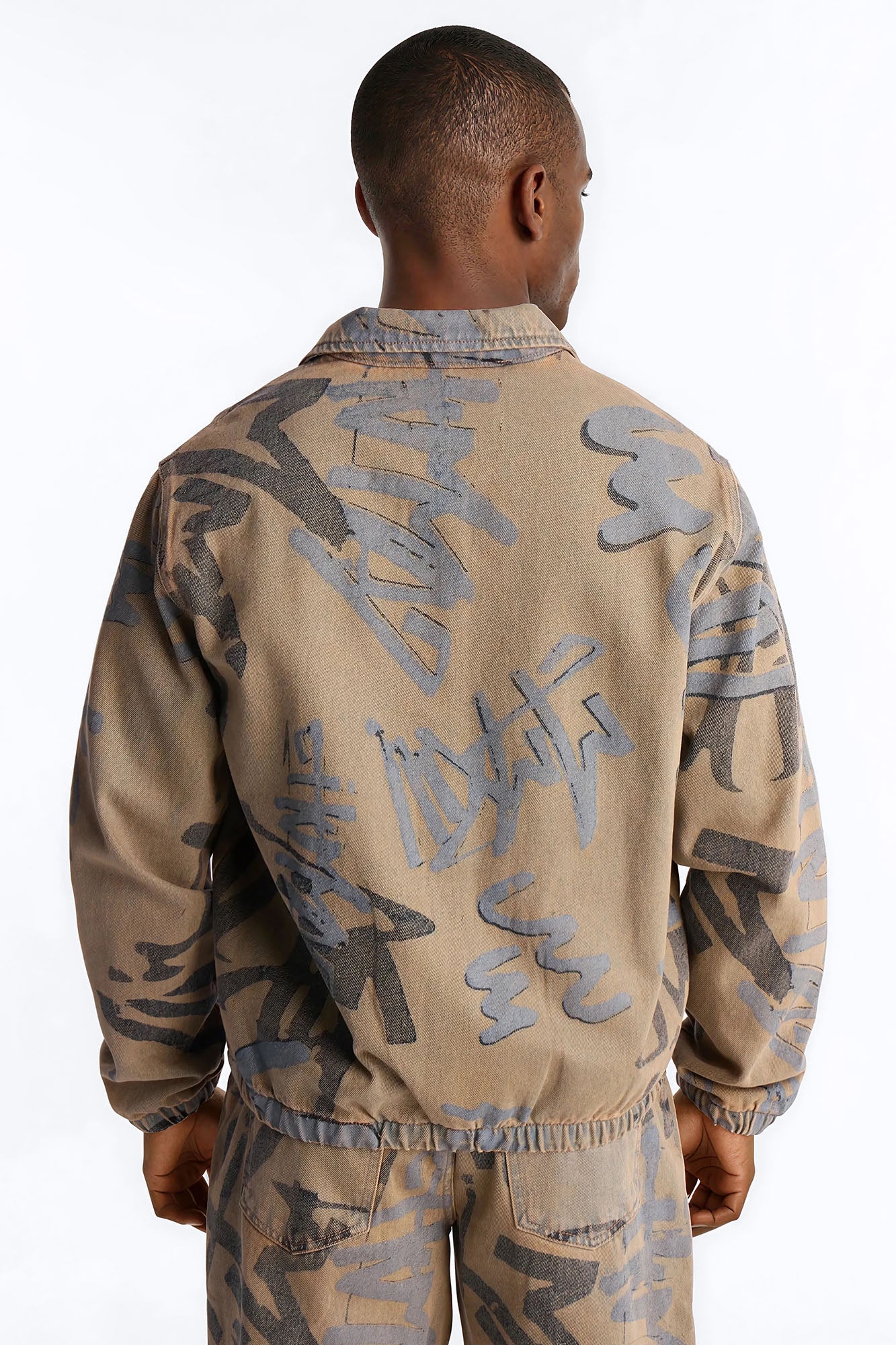 Vintage Graffiti Denim Bomber Jacket - Vintage Wash