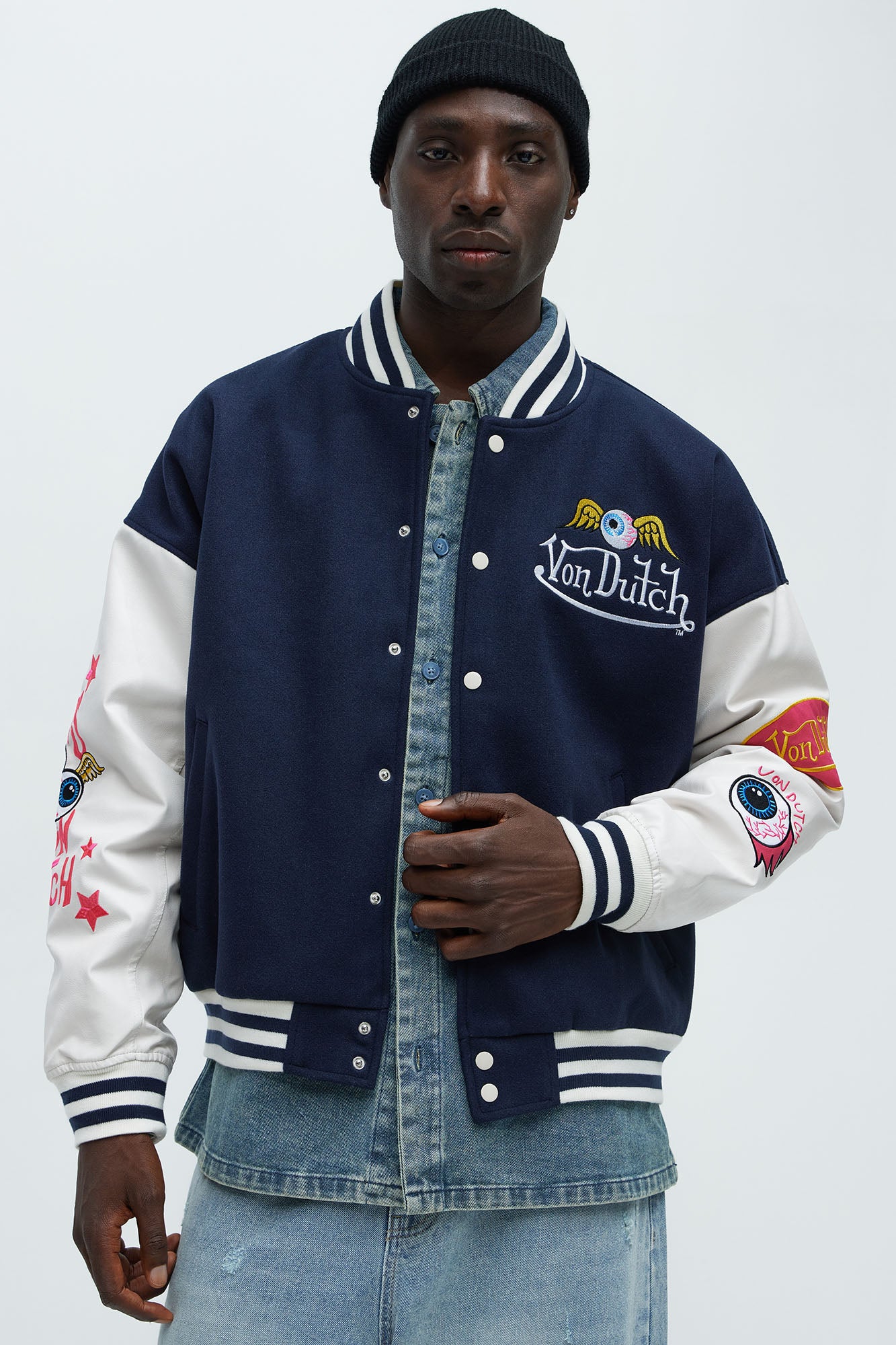 Von Dutch Eyeball Varsity Jacket Navy Combo