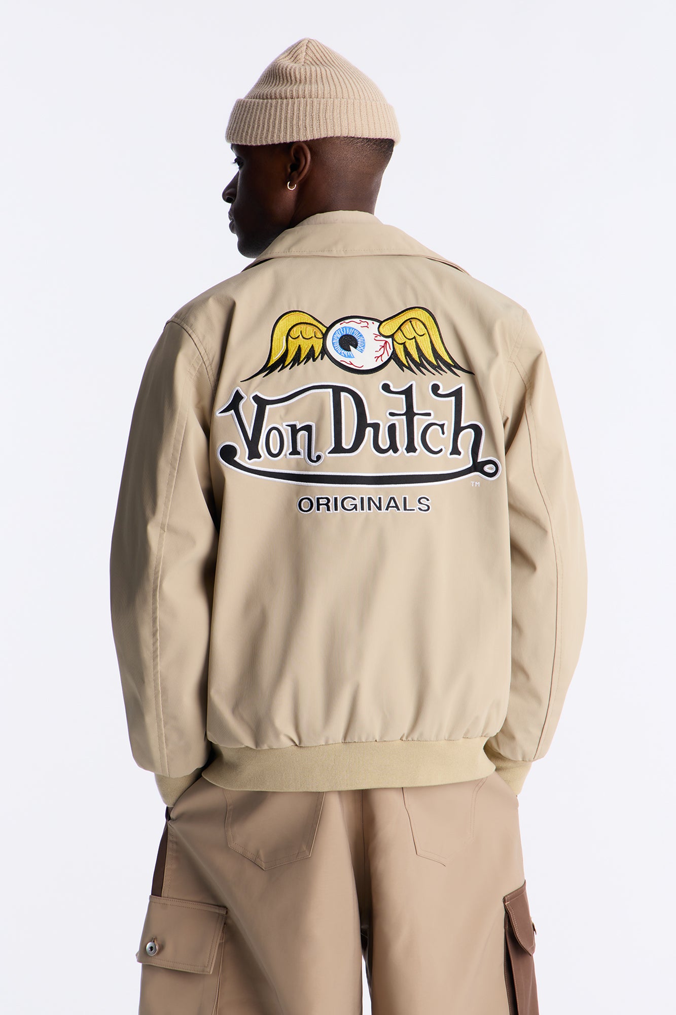 Von Dutch Kulture Bomber Jacket Khaki Cotton Blend Streetwear